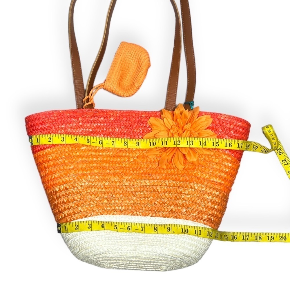 World Traveler Pacific Paradise orange rattan tote bag with change purse - Picture 7 of 11